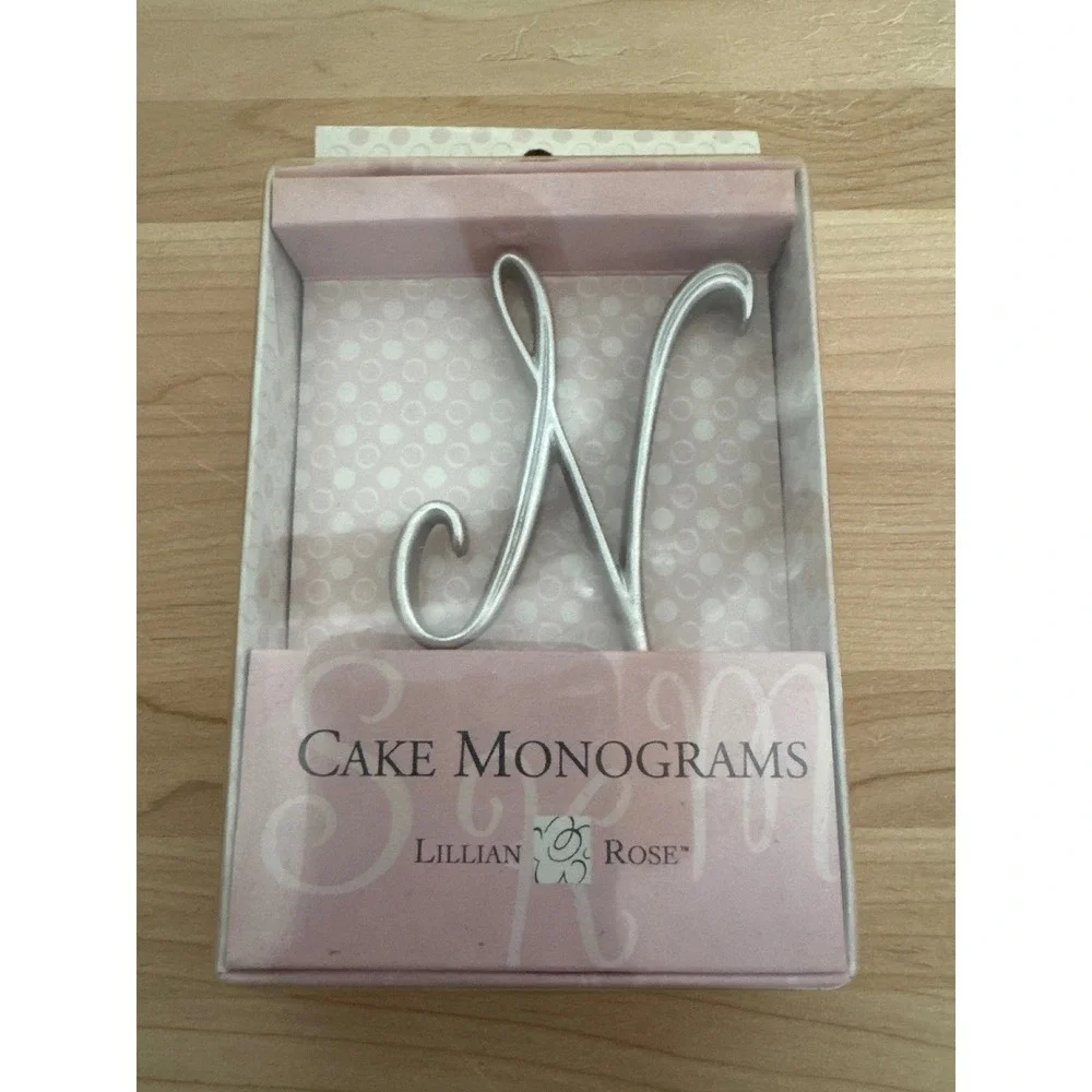 Lillian Rose Cake Monogram Letter‎ N Brushed Silver Wedding Cake Topper CM700 N